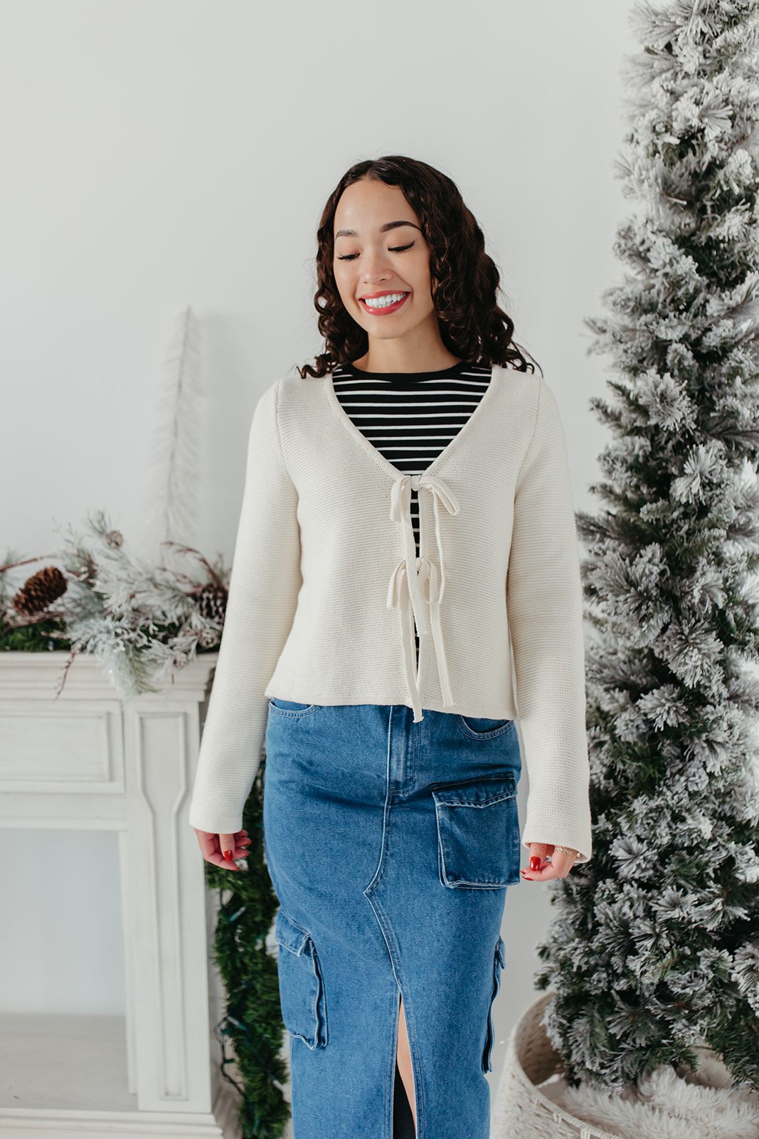 THE KARTER TIE FRONT KNIT CARDIGAN IN CREAM