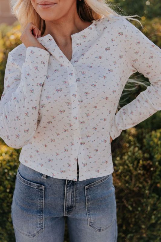 THE EMERY FLORAL CARDIGAN IN WHITE