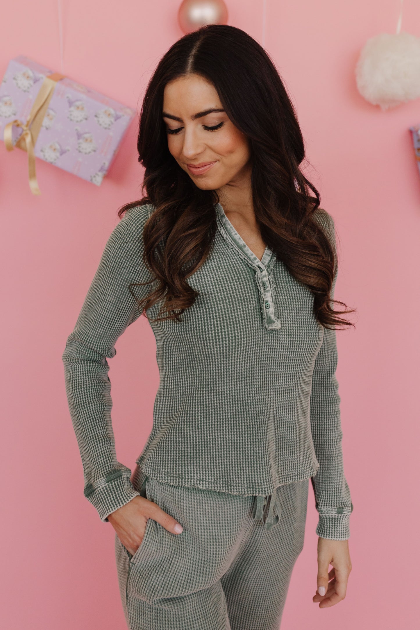 THE SHERIDAN WAFFLE KNIT SET IN SAGE