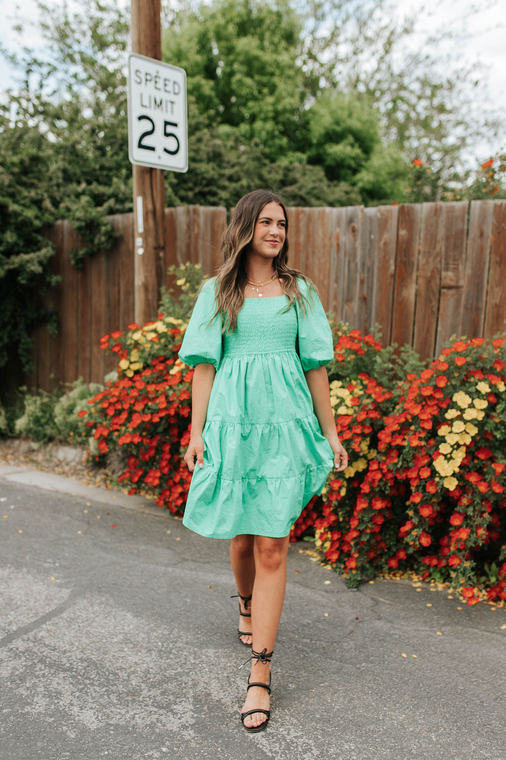 THE ALYSSA SMOCKED DRESS IN KELLY GREEN BY ALYSSA JOHNSON X PINK DESERT