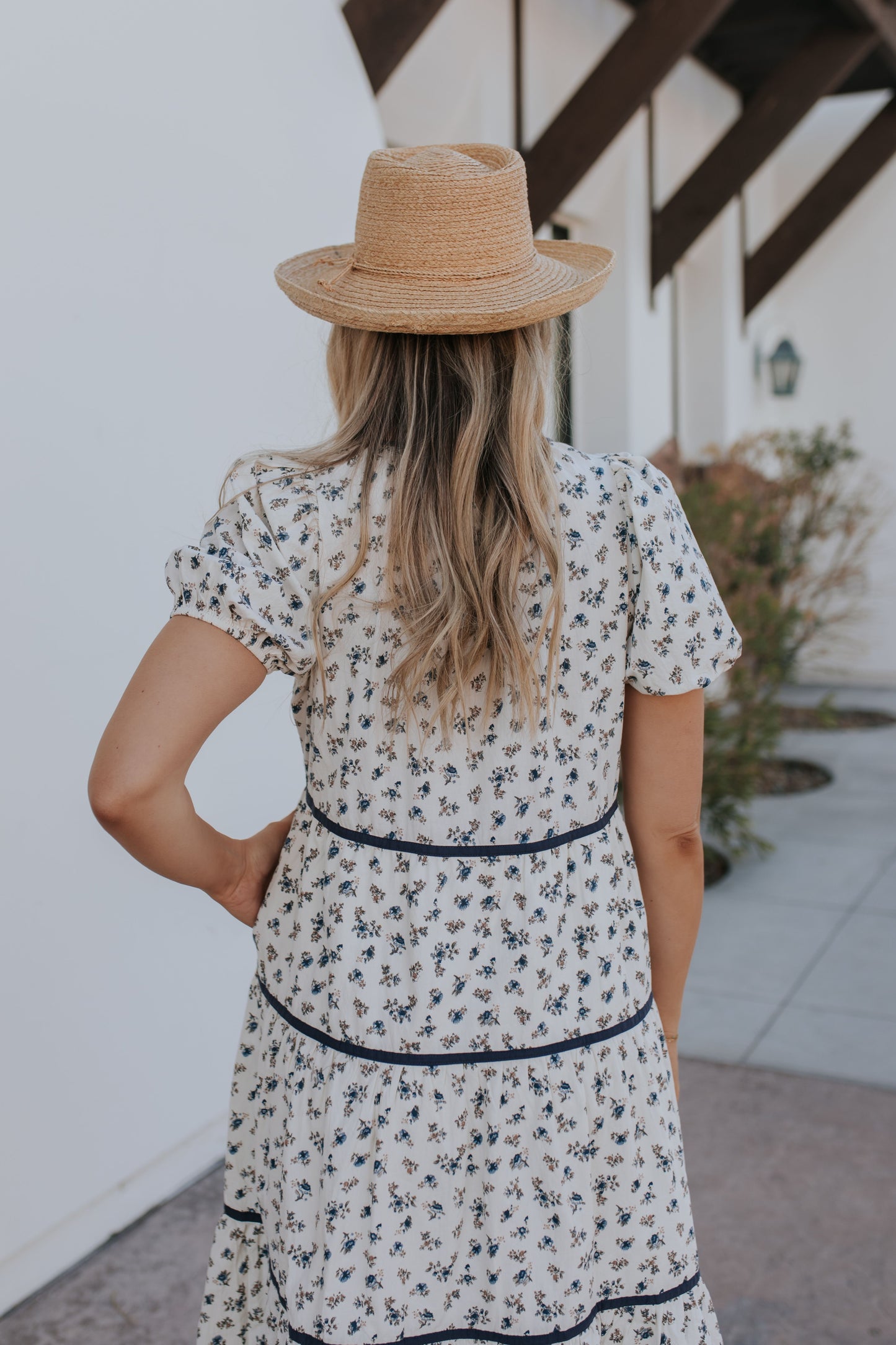 THE MARIANA FLORAL TIERED MIDI DRESS IN CREAM