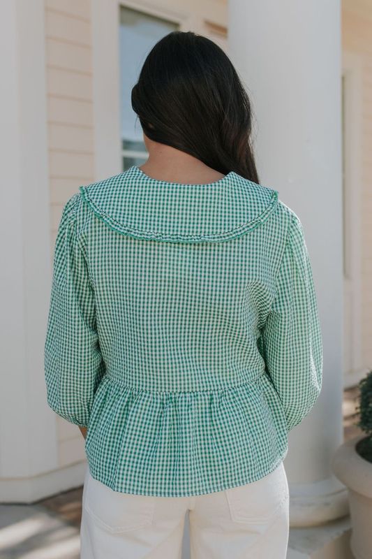 THE DAZEY COLLARED BUTTON UP BLOUSE IN GREEN