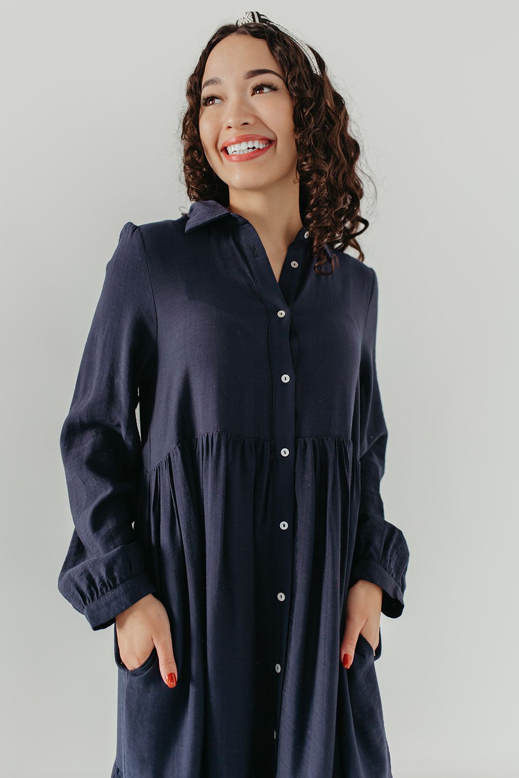 THE PERCY BUTTON DOWN DRESS IN NAVY