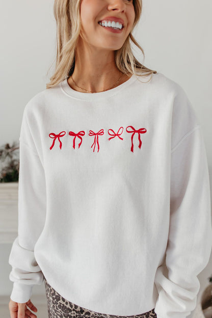 THE EMBROIDERED HOLIDAY BOW PULLOVER IN WHITE