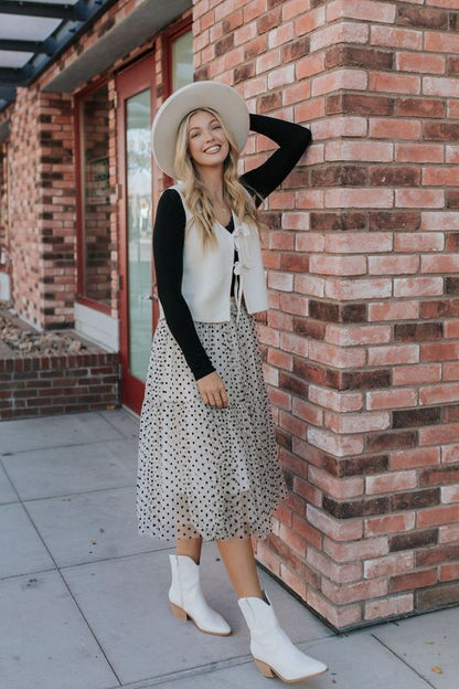 THE PATSY POLKA DOT MIDI SKIRT IN IVORY