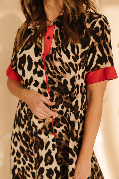 THE STELLA MAXI BUTTON-DOWN DRESS IN LEOPARD