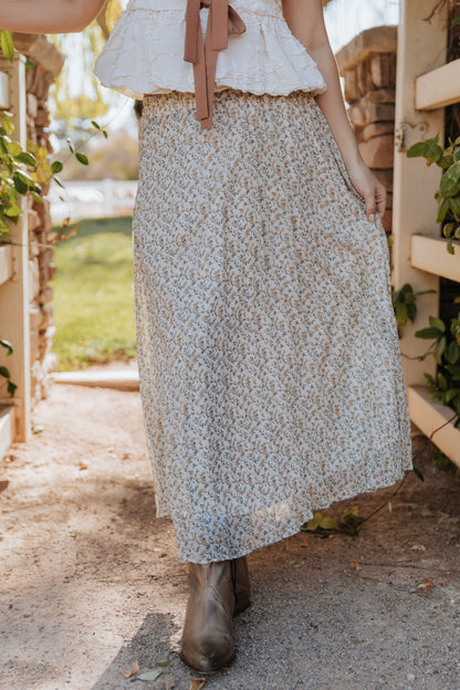 THE SUNNY FLORAL MIDI SKIRT IN CREAM