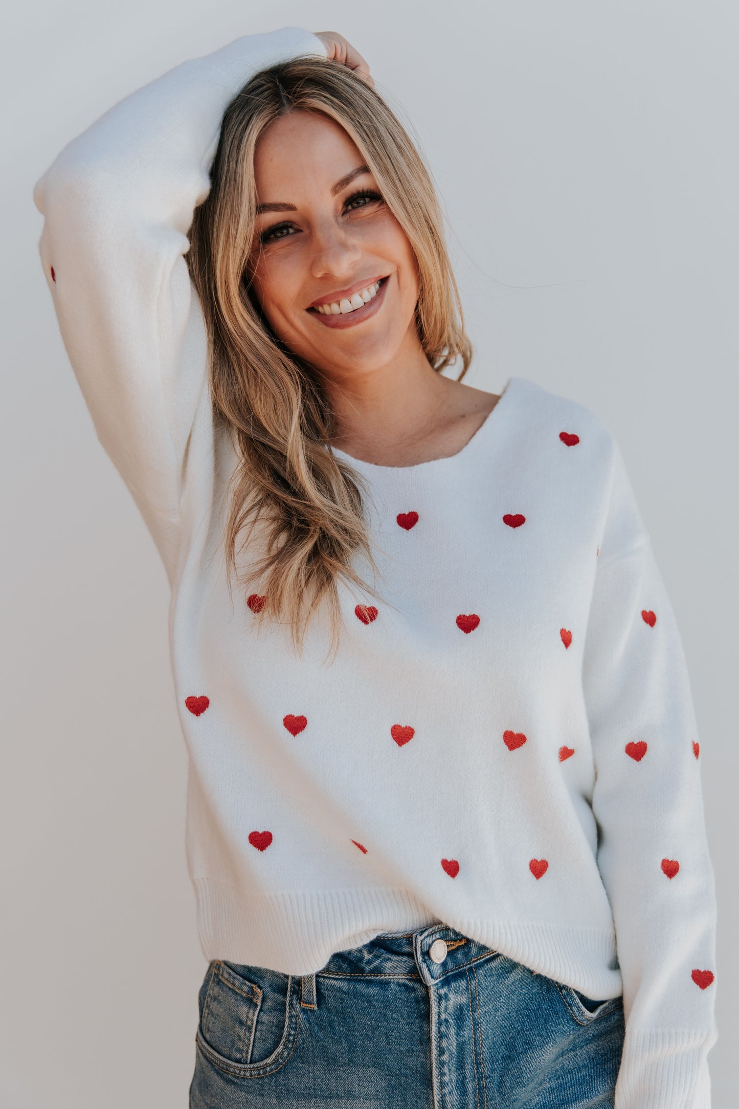 THE HADYN HEART PATTERN SWEATER IN WHITE