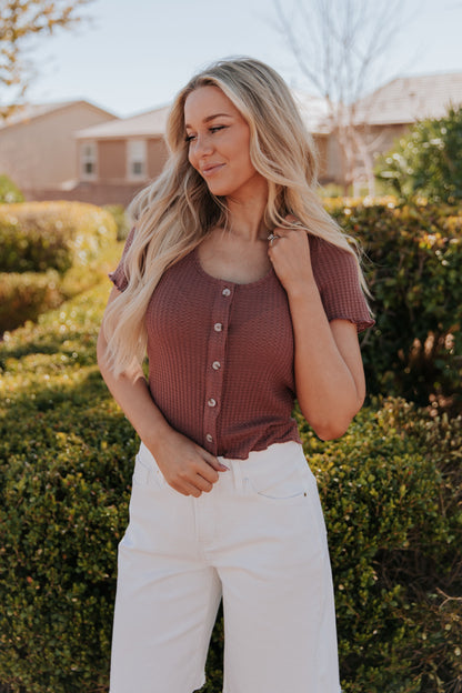 THE MARIELLE WAFFLE TOP IN BERRY