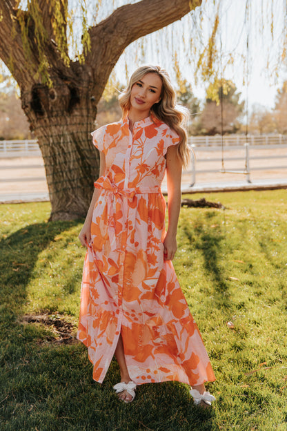 THE LENIRA BUTTON DOWN MAXI DRESS IN PINK