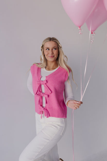 THE HOLLIS FRONT TIE SWEATER VEST IN HOT PINK