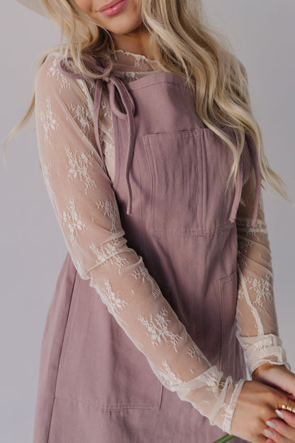 THE SAIGE OVERALL DRESS IN DUSTY MAUVE