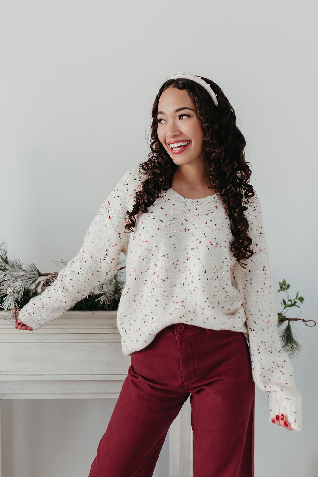 THE HANNAH SEQUIN SWEATER IN CREAM