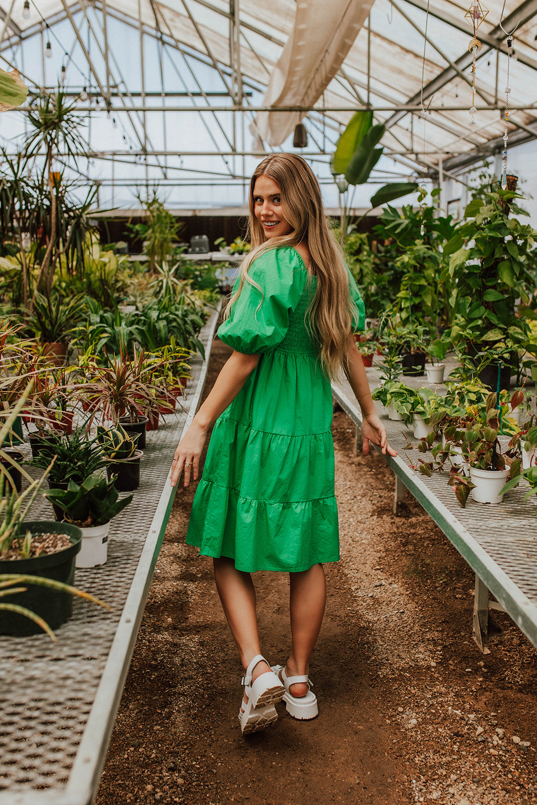 THE ALYSSA SMOCKED DRESS IN KELLY GREEN BY ALYSSA JOHNSON X PINK DESERT