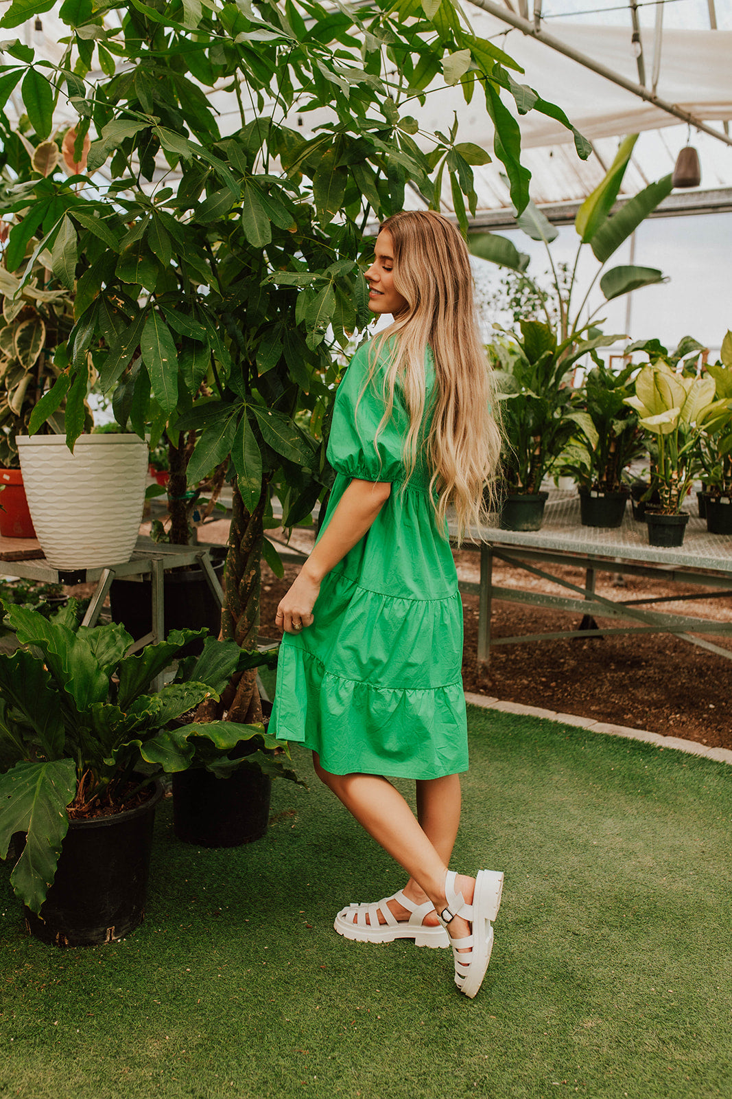 THE ALYSSA SMOCKED DRESS IN KELLY GREEN BY ALYSSA JOHNSON X PINK DESERT