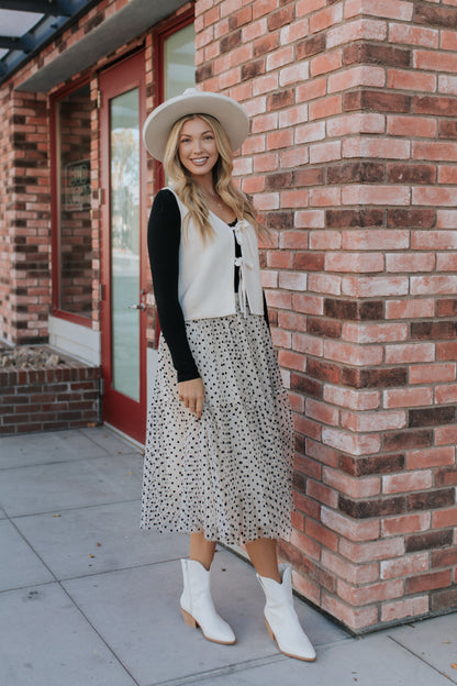 THE PATSY POLKA DOT MIDI SKIRT IN IVORY