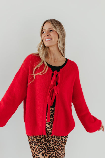 THE RAY TIE FRONT CARDIGAN IN RED