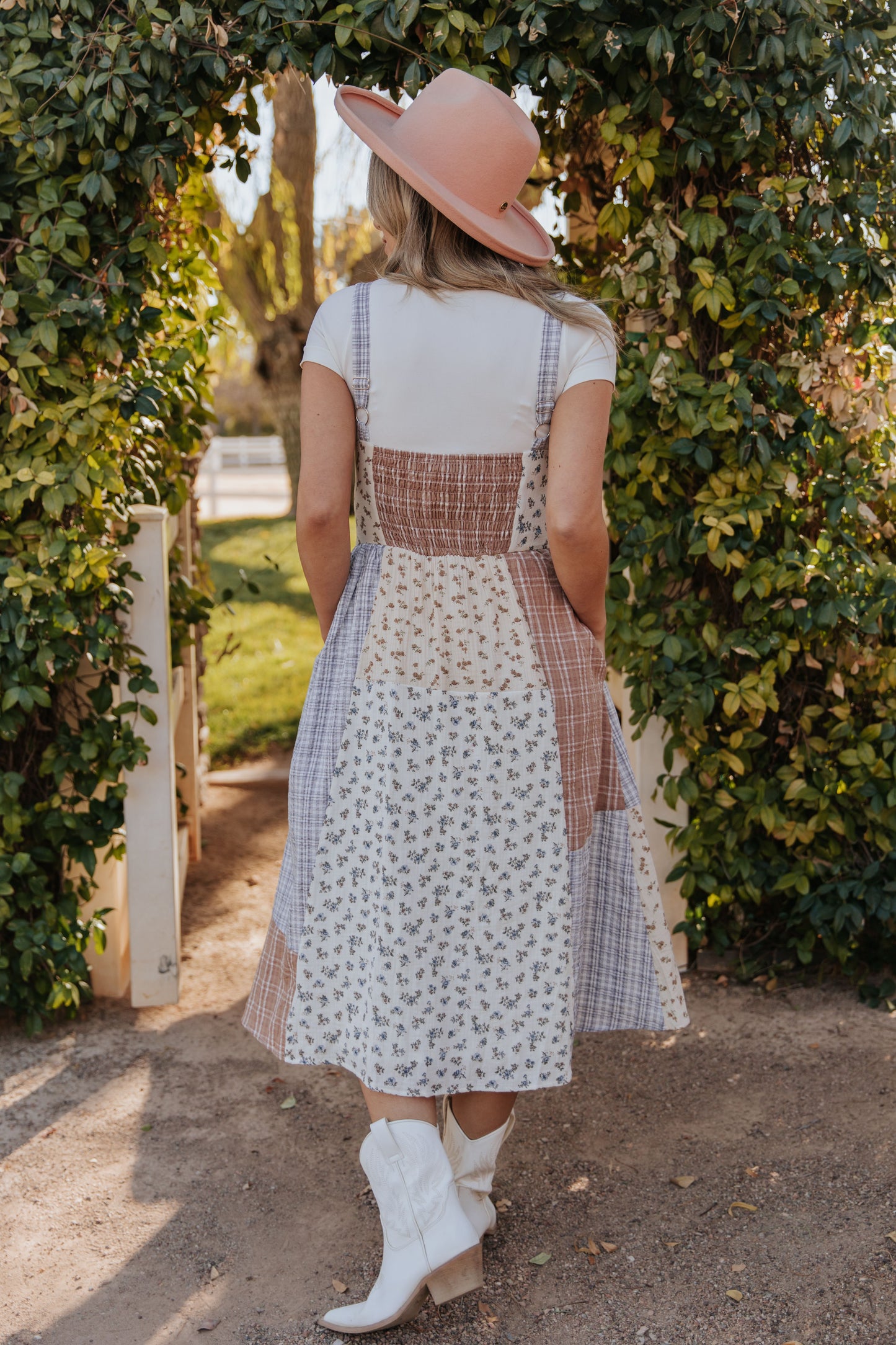 THE PAXTON PATCHWORK MIDI DRESS IN IVORY