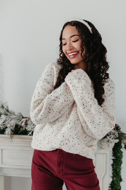 THE HANNAH SEQUIN SWEATER IN CREAM