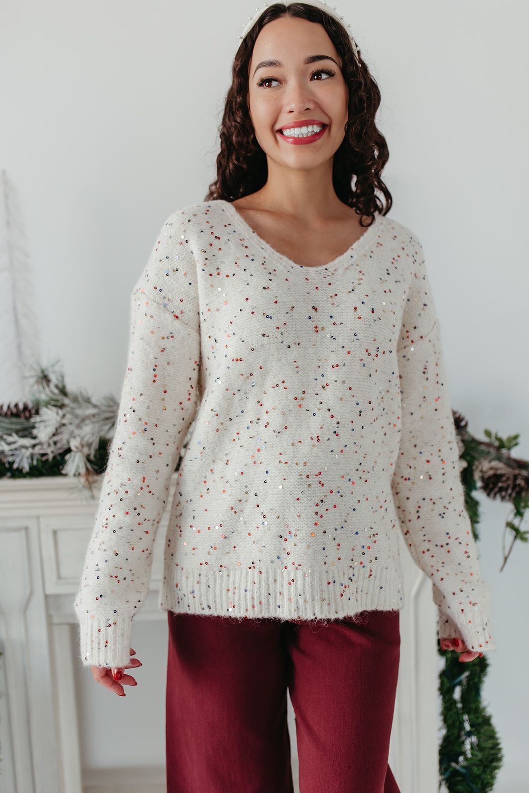 THE HANNAH SEQUIN SWEATER IN CREAM