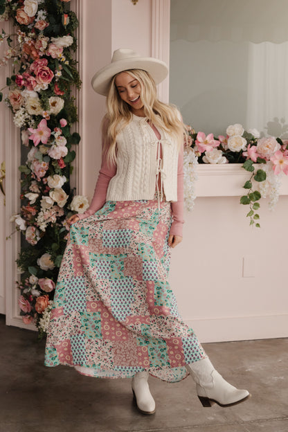 THE BRADYN PRINT MAXI SKIRT IN MINT