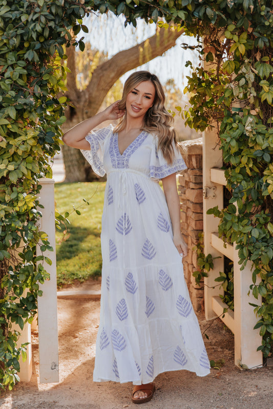 THE RAYLEIGH EMBROIDERED MAXI DRESS IN IVORY