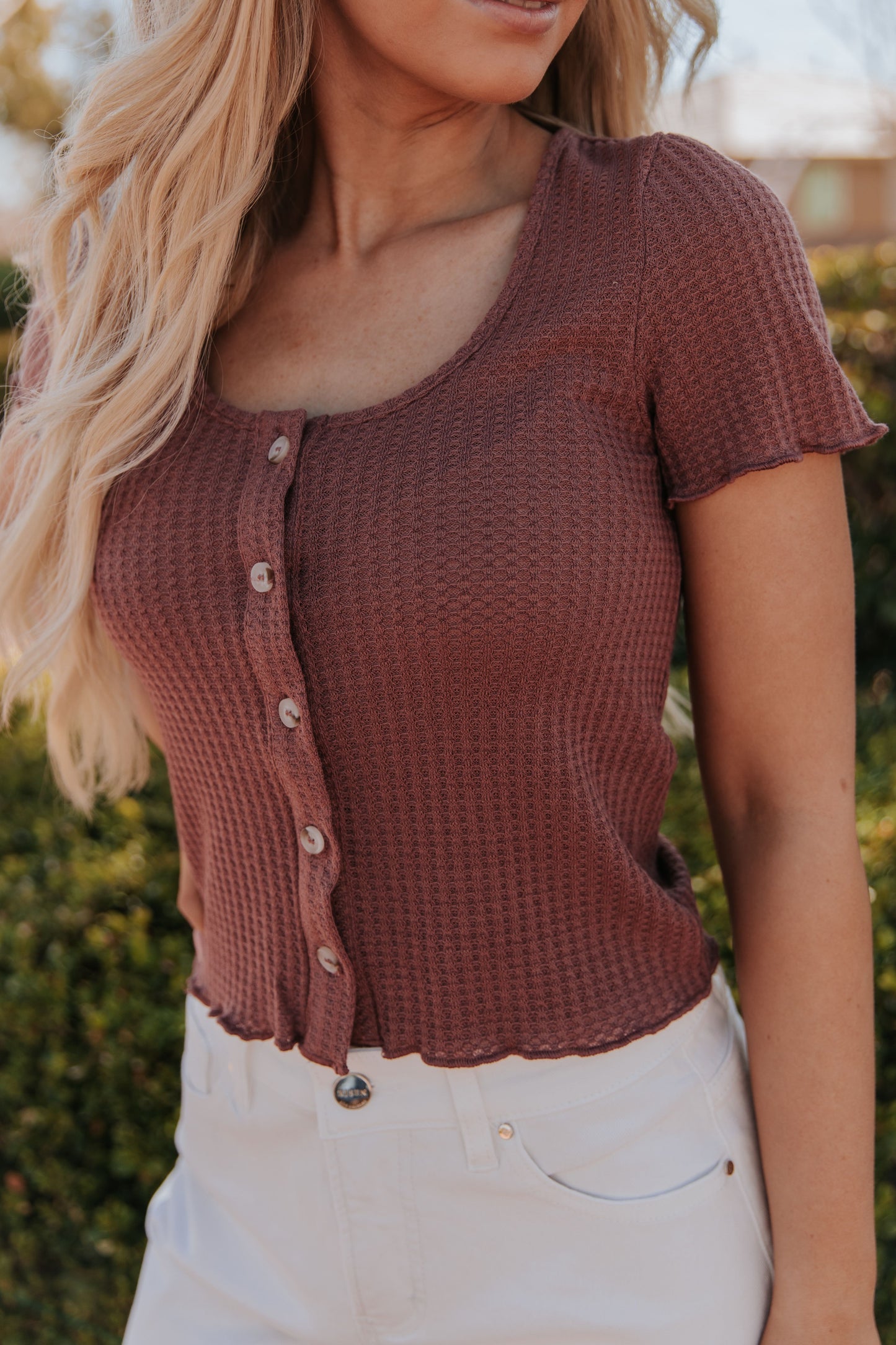 THE MARIELLE WAFFLE TOP IN BERRY