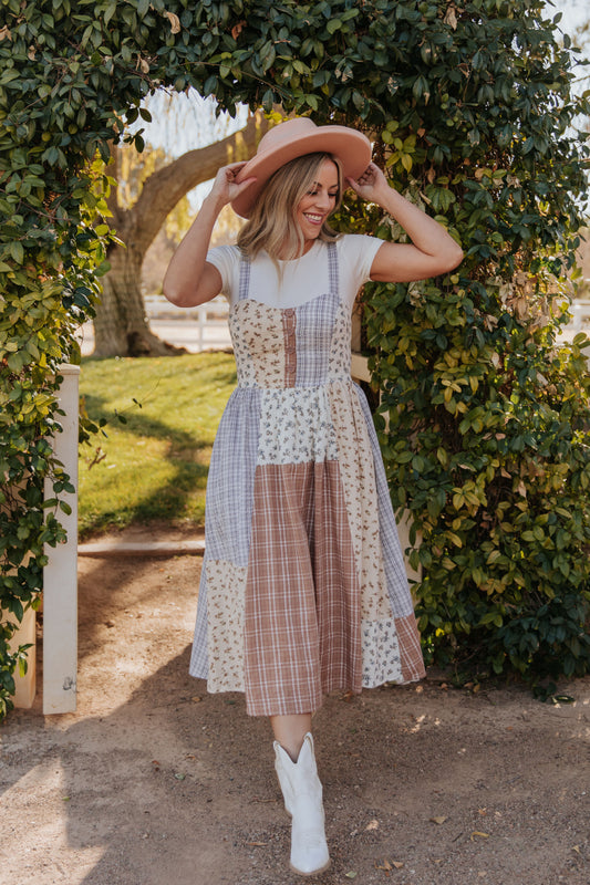 THE PAXTON PATCHWORK MIDI DRESS IN IVORY