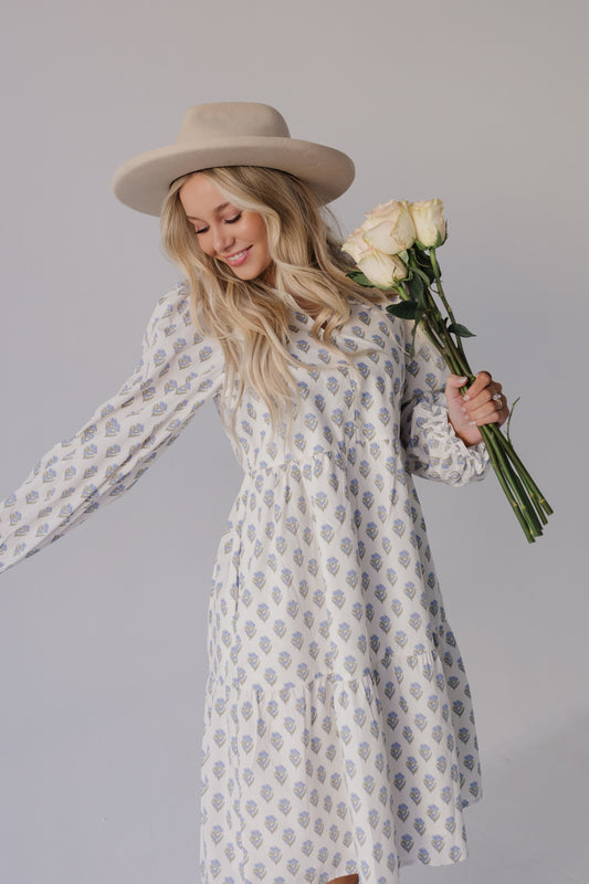 THE BROOKS FLORAL MIDI DRESS IN BLUE