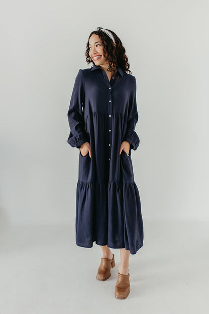 THE PERCY BUTTON DOWN DRESS IN NAVY