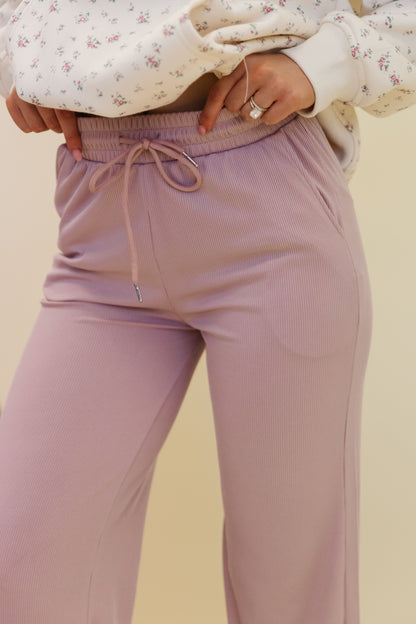 THE REYNA RIBBED WIDE LEG PANTS IN ROSE