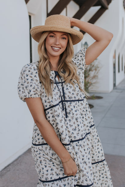 THE MARIANA FLORAL TIERED MIDI DRESS IN CREAM