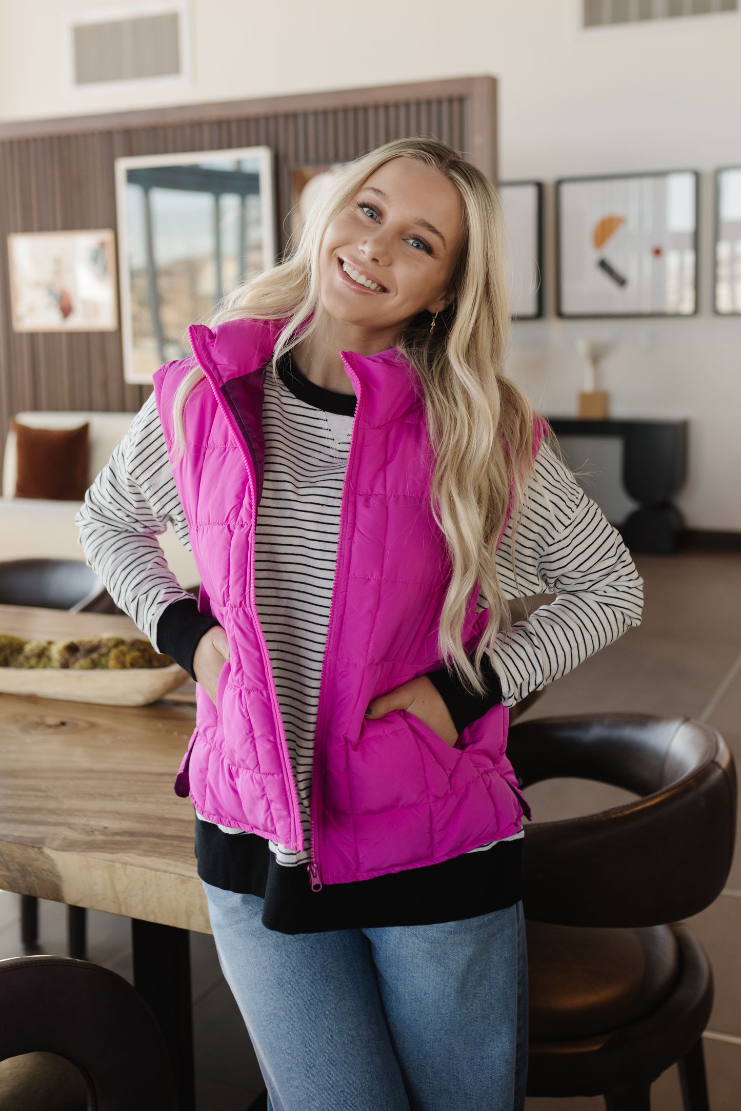 THE VERITY SOLID PUFFER VEST IN FUCHSIA