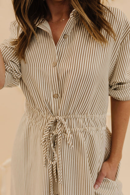 THE JOANNA BUTTON DOWN SHIRT DRESS IN MOCHA STRIPE