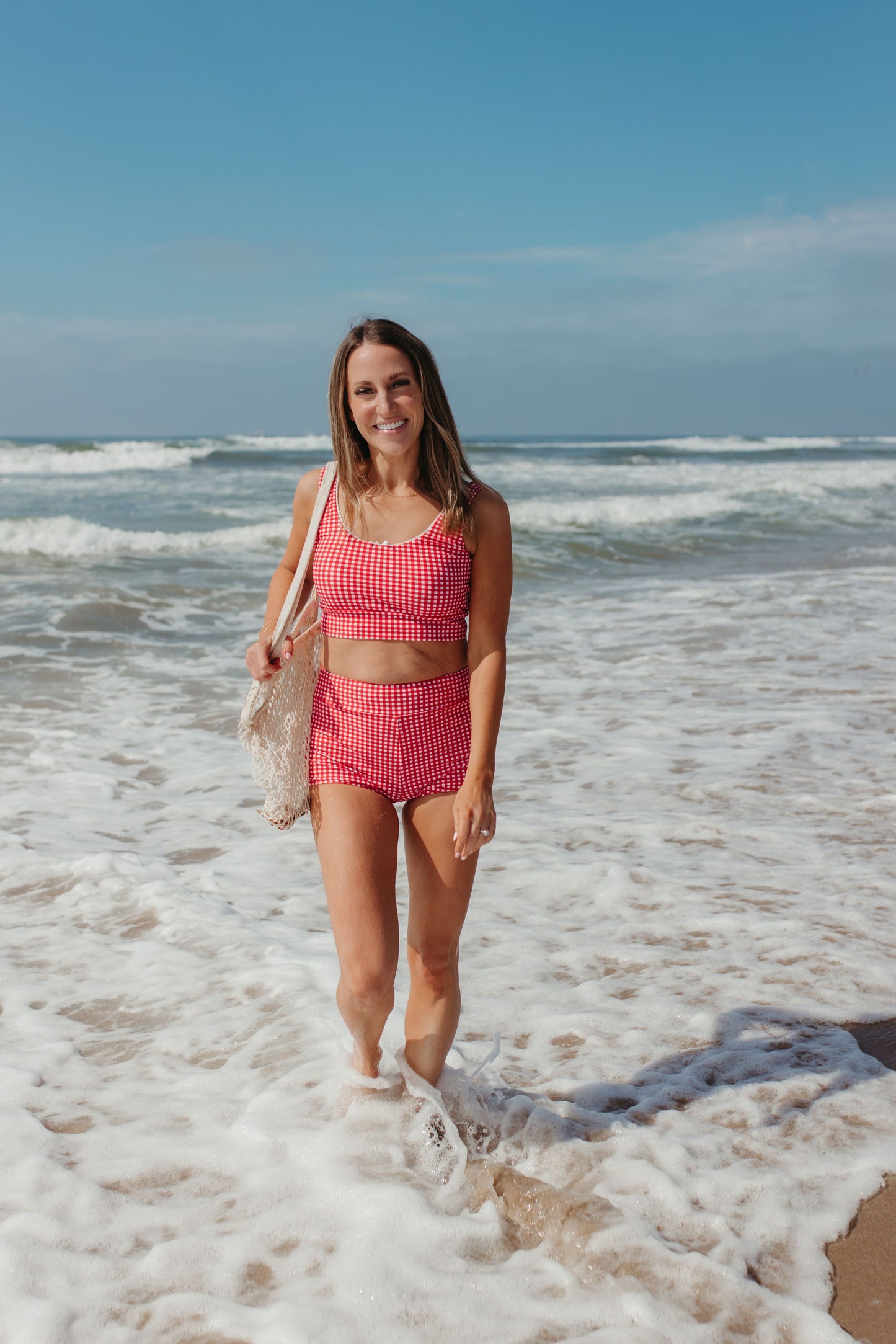 BEACHCOMBER SPORTY SWIM BOY SHORT IN RED GINGHAM BY PINK DESERT