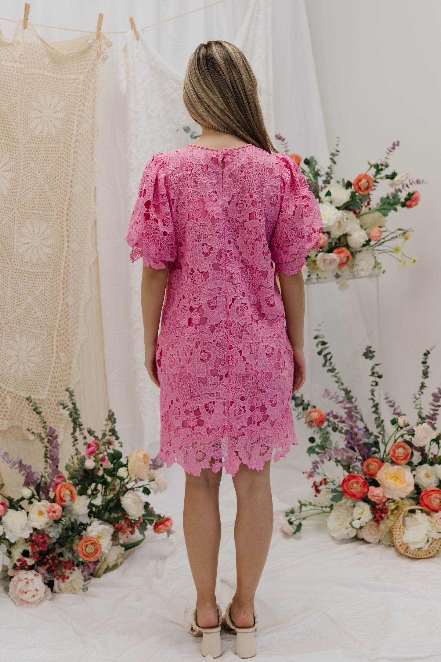 THE LORETTA LACE MINI DRESS IN PINK