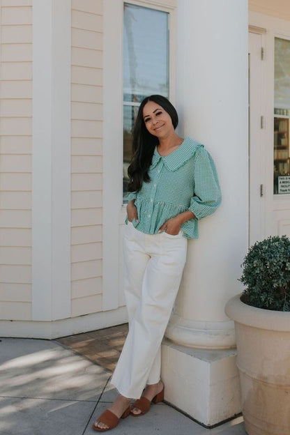 THE DAZEY COLLARED BUTTON UP BLOUSE IN GREEN