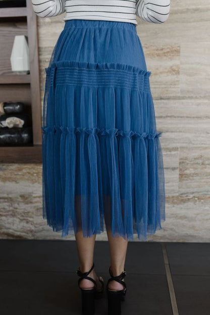 THE MILLIE TULLE TIERED MIDI SKIRT IN ROYAL BLUE