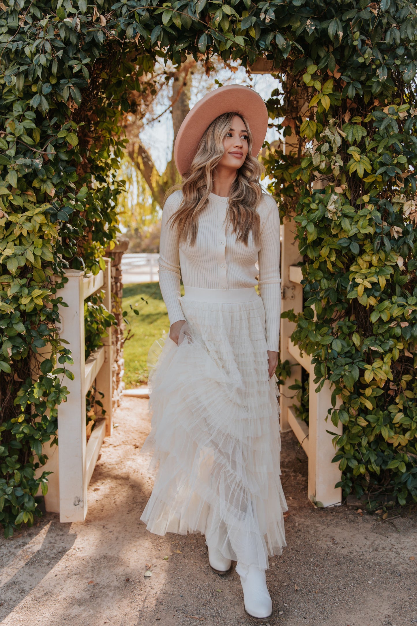 THE CASCADE TULLE TIERED MIDI SKIRT IN CREAM