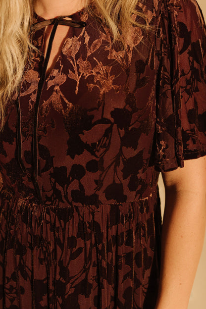 THE TARA VELVET MIDI DRESS IN BROWN