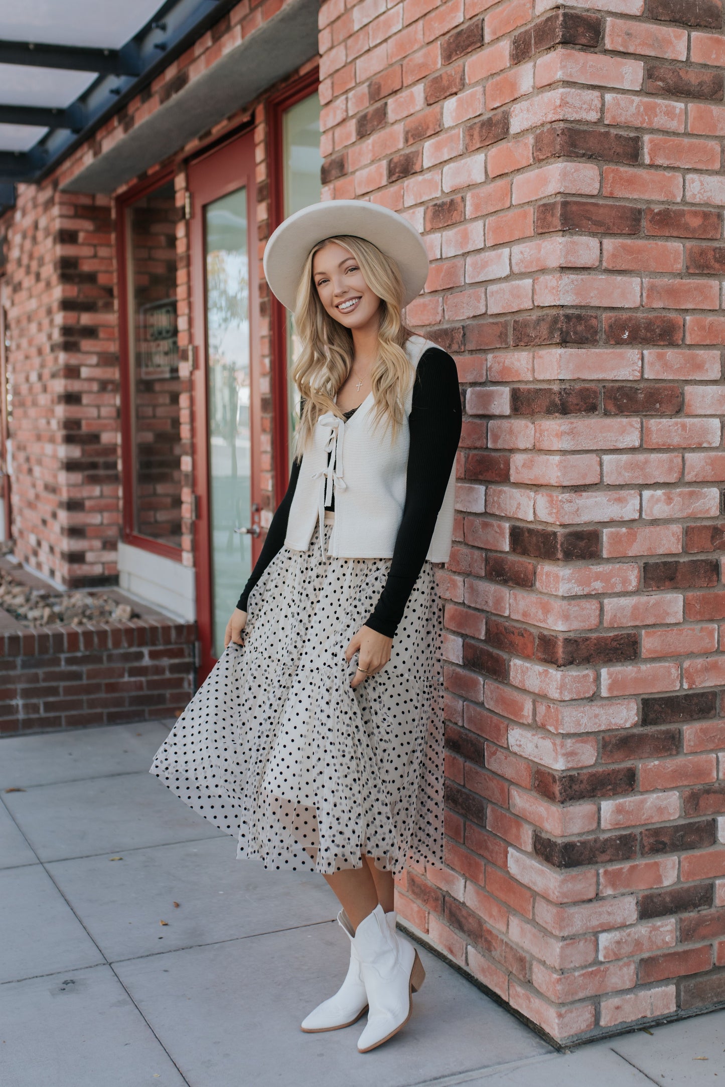 THE PATSY POLKA DOT MIDI SKIRT IN IVORY