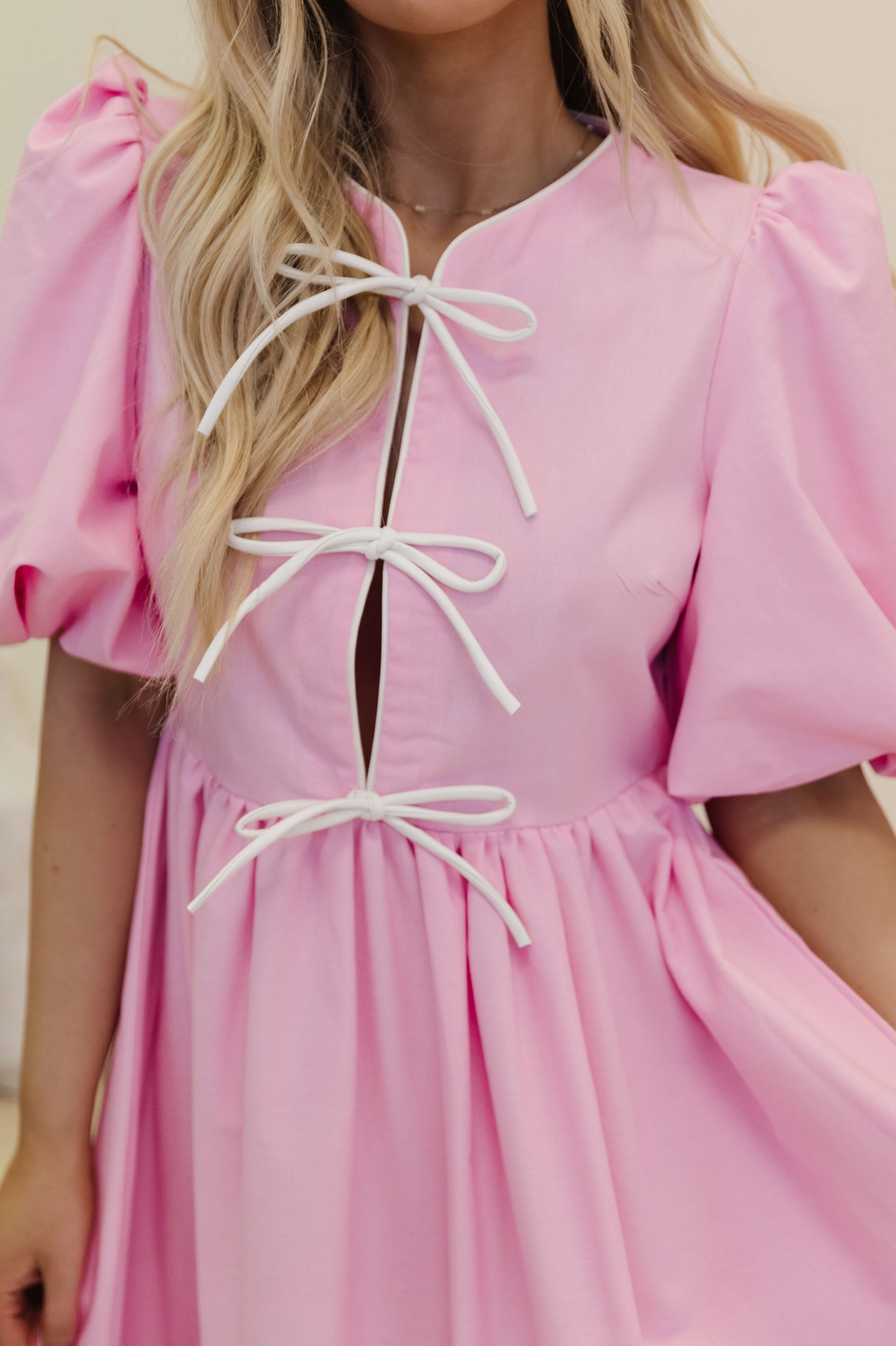 THE JOSEPHINE BOW TIE MIDI DRESS IN PINK