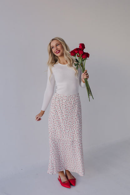 THE OPHIRA FLORAL MAXI PENCIL SKIRT IN OFF WHITE