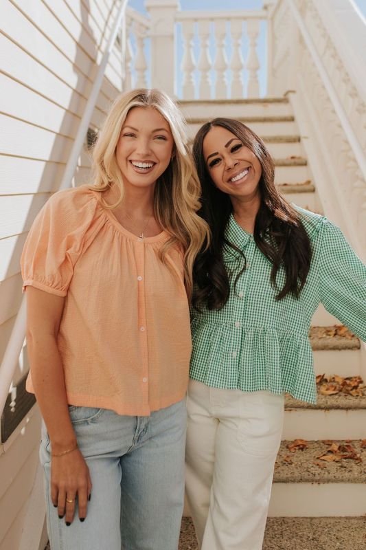 THE MINNIE CHECKERED BUTTON UP BLOUSE IN CORAL