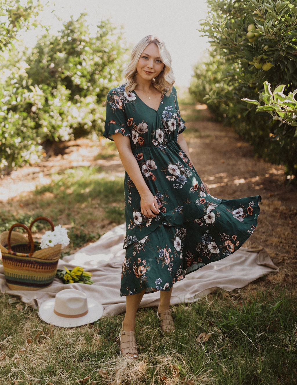 THE HOT SPRINGS FLORAL MIDI DRESS IN TEAL – Pink Desert