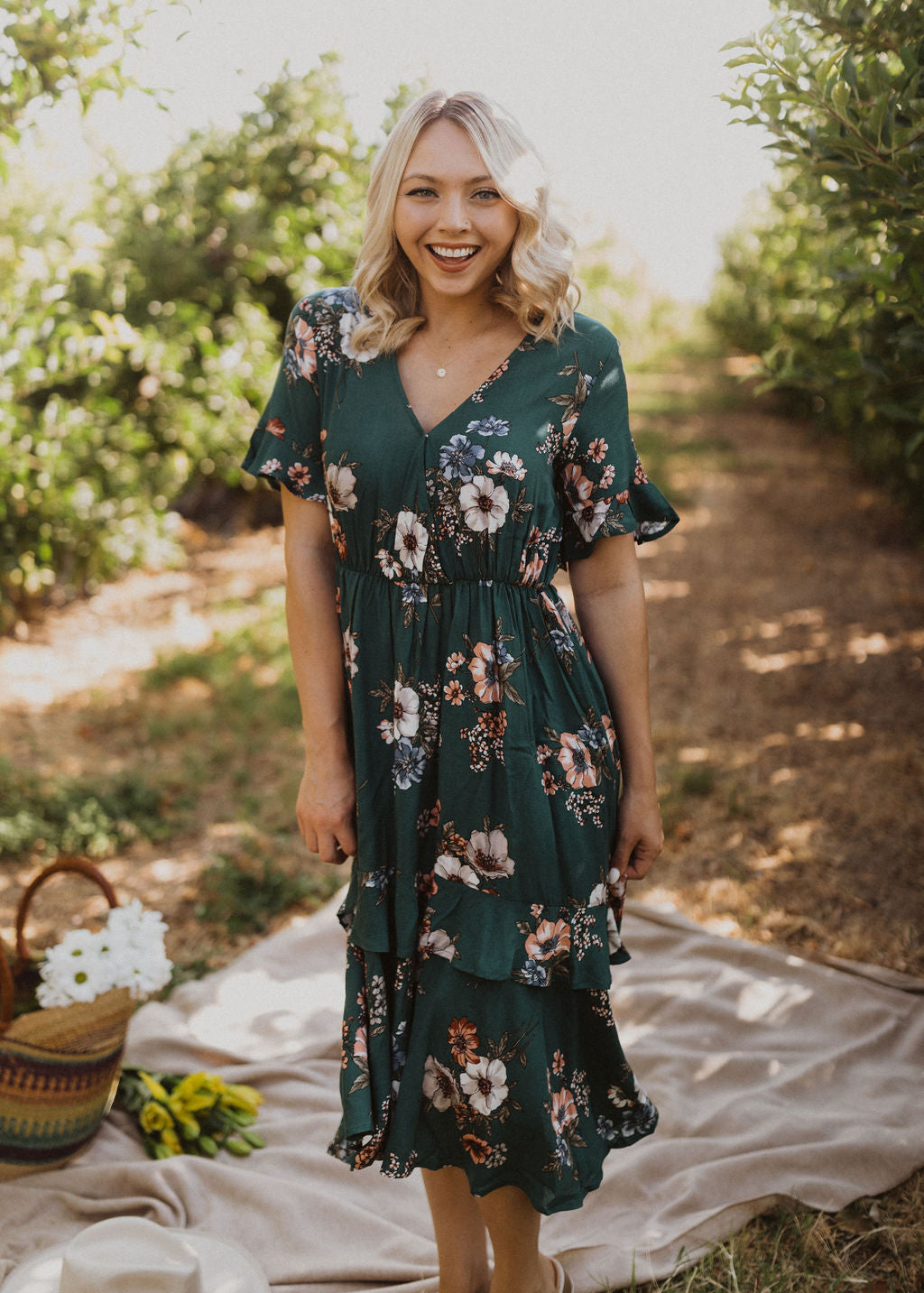 THE HOT SPRINGS FLORAL MIDI DRESS IN TEAL – Pink Desert