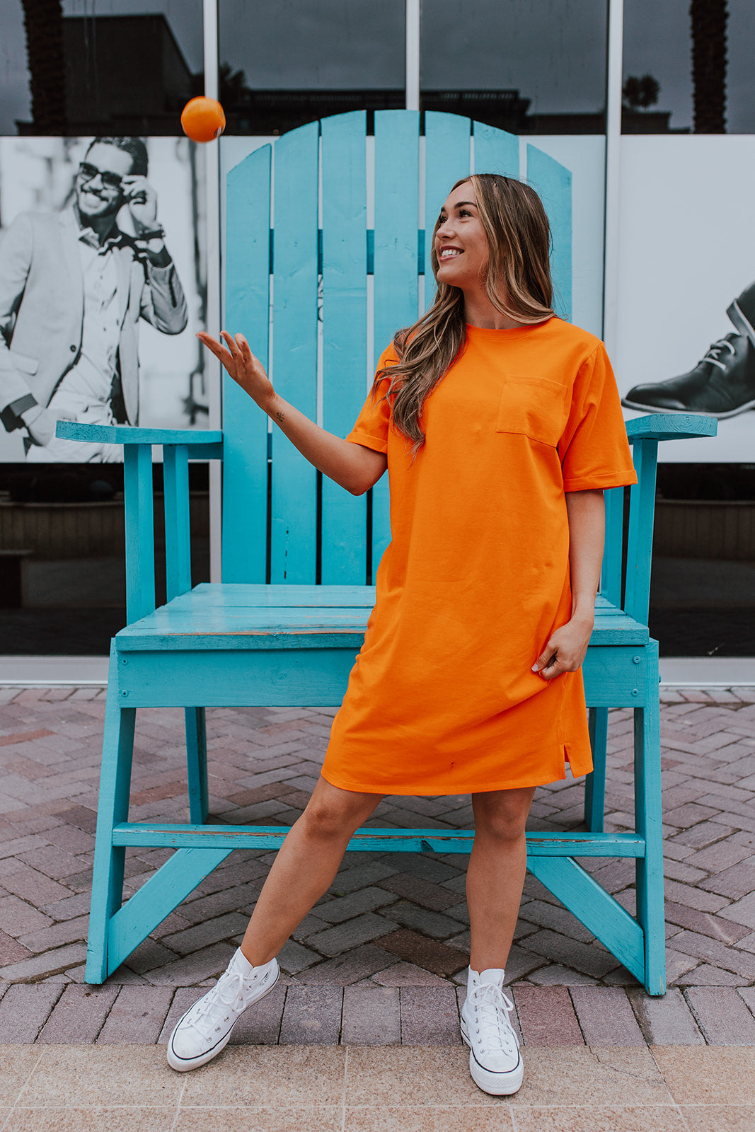 Orange striped 2024 shirt dress