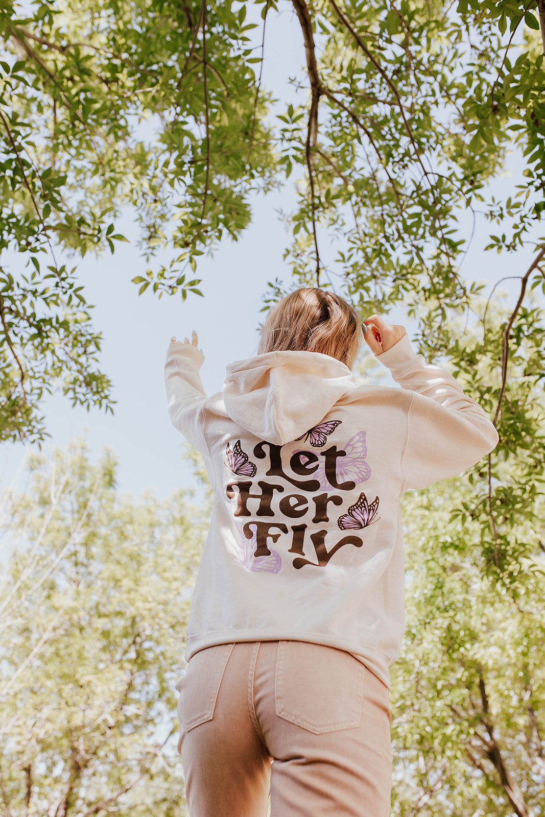 THE LET HER FLY BUTTERFLY HOODIE IN NATURAL BY PINK DESERT Pink