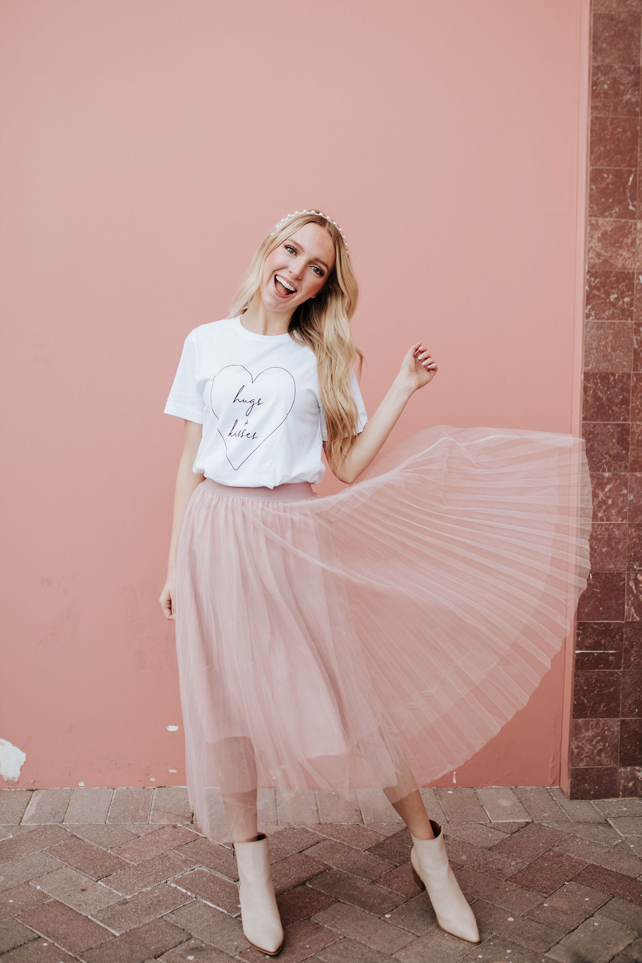 Powder pink pleated clearance skirt