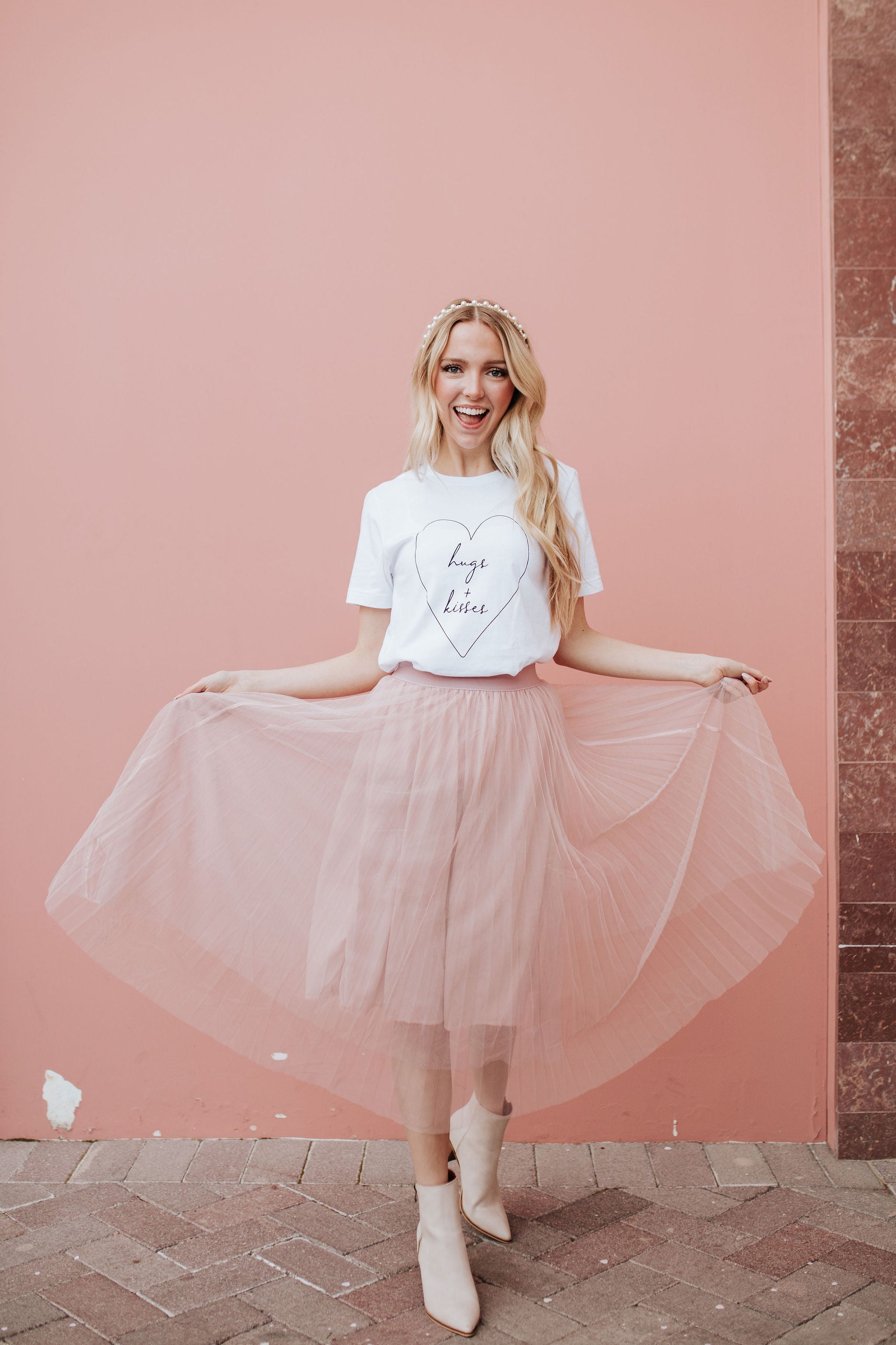 Powder pink pleated clearance skirt